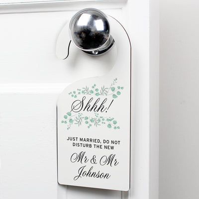 Personalised Floral and Eucalyptus Shhh! Wedding Door Hanger - Shop Personalised Gifts