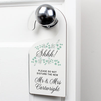 Personalised Floral and Eucalyptus Shhh! Wedding Door Hanger - Shop Personalised Gifts