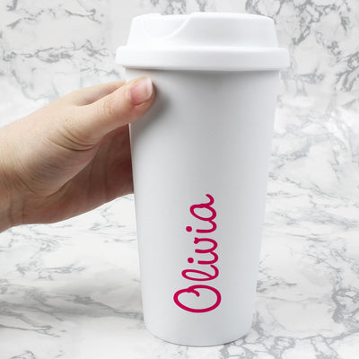 Personalised Pink Name Island Double Walled Travel Mug - Shop Personalised Gifts