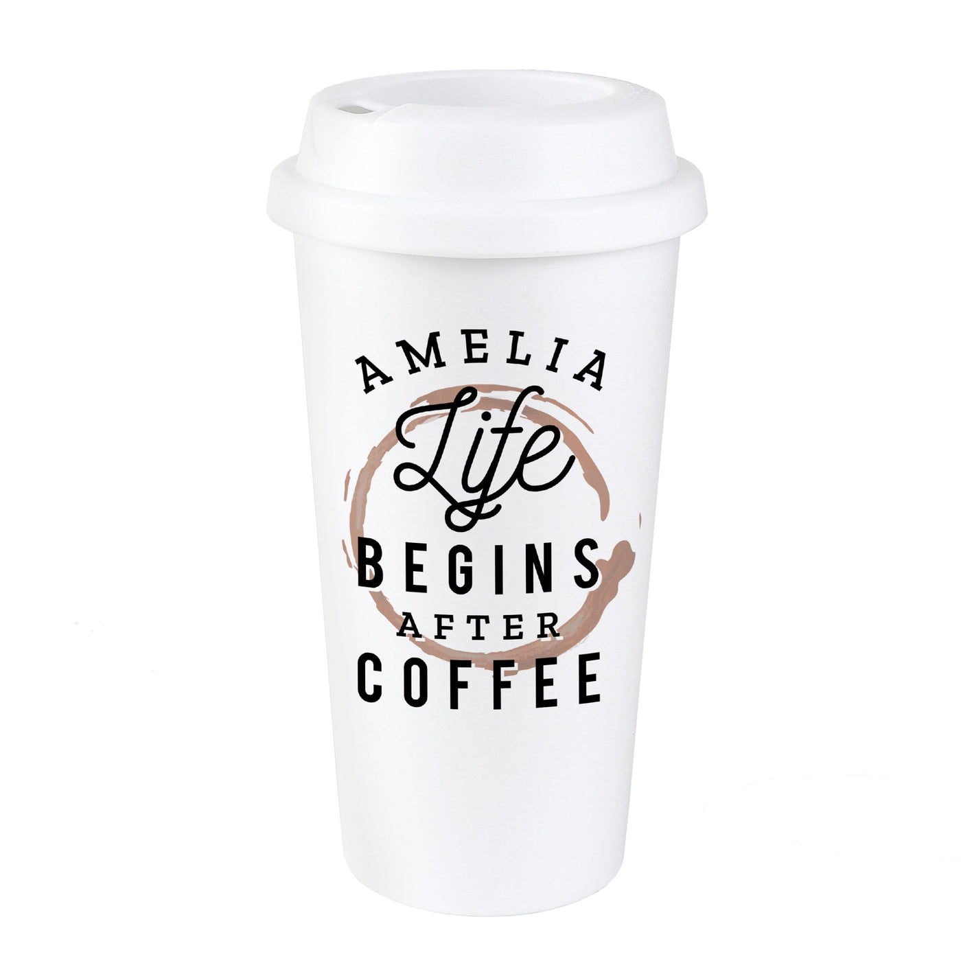 Personalised 'Life Begins After Coffee' Double walled Travel Mug - Shop Personalised Gifts