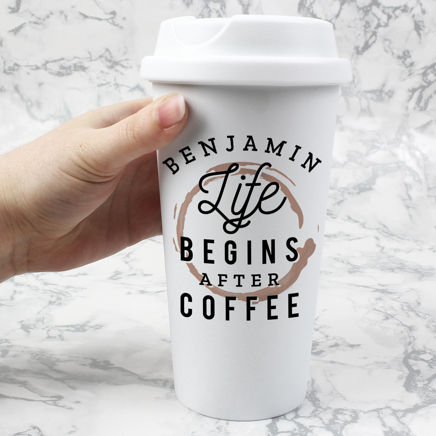 Personalised 'Life Begins After Coffee' Double walled Travel Mug - Shop Personalised Gifts
