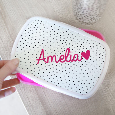 Personalised Pink Heart Name Only Pink Lunch Box - Shop Personalised Gifts