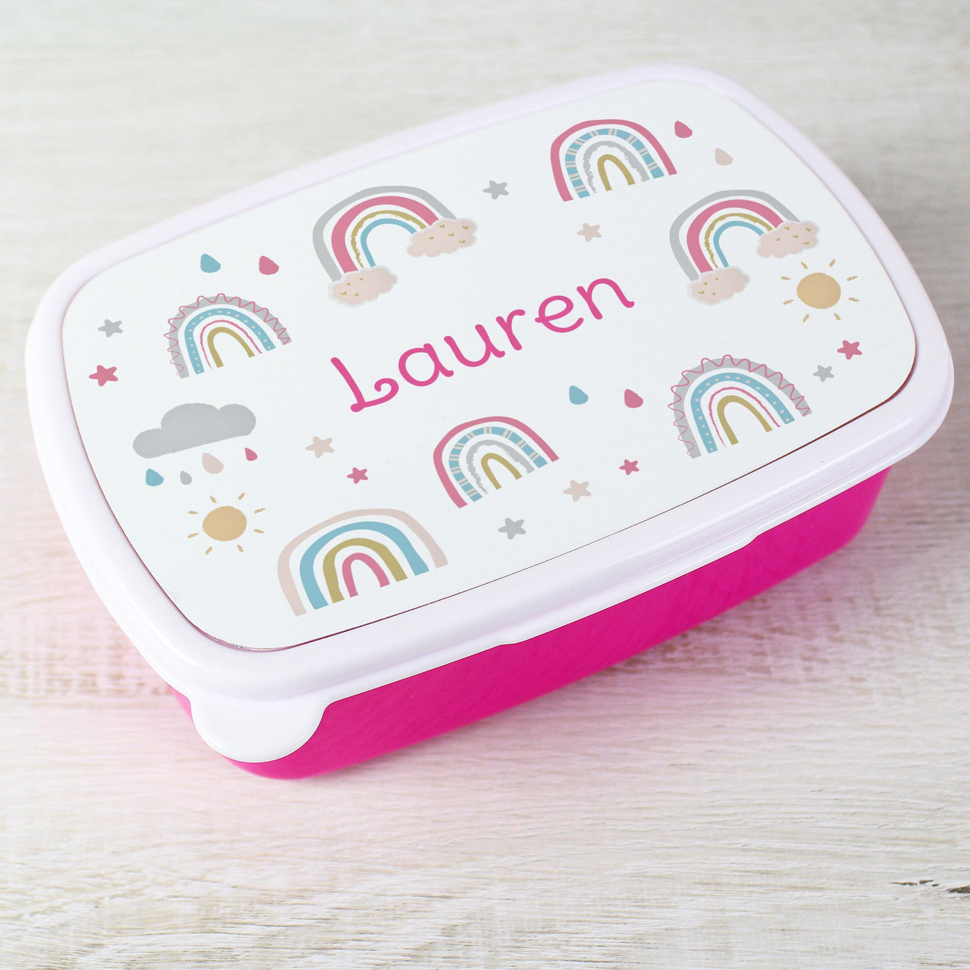 Personalised Rainbow Name Only Pink Lunch Box - Shop Personalised Gifts
