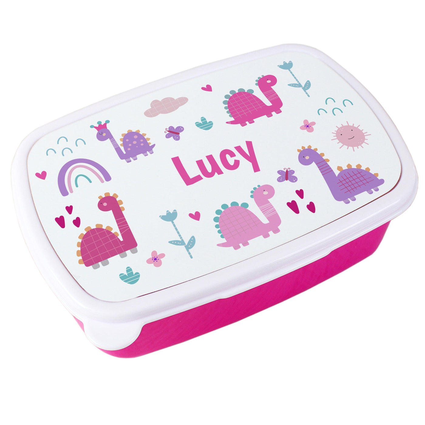 Personalised Girly Dinosaurs Name Only Pink Lunch Box - Shop Personalised Gifts