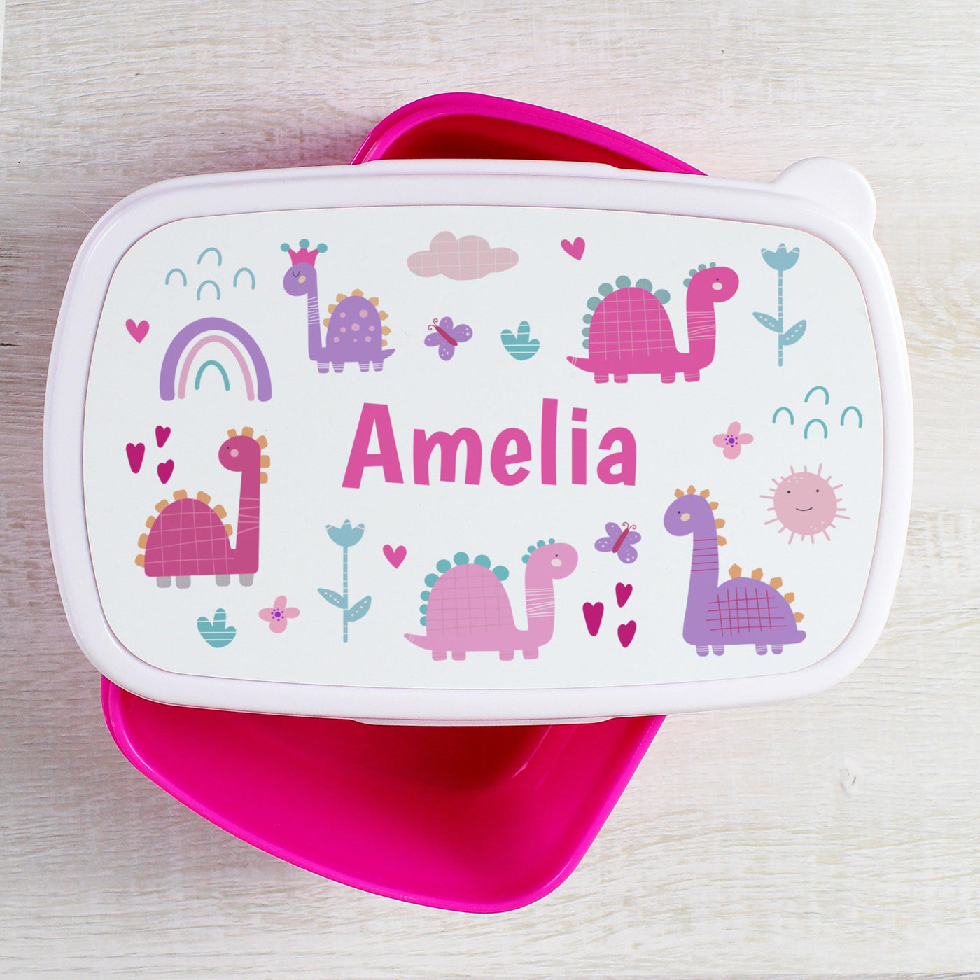 Personalised Girly Dinosaurs Name Only Pink Lunch Box - Shop Personalised Gifts