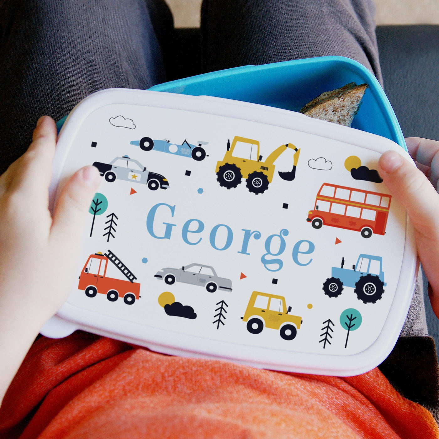 Personalised Vehicles Name Only Blue Lunch Box - Shop Personalised Gifts