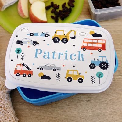 Personalised Vehicles Name Only Blue Lunch Box - Shop Personalised Gifts