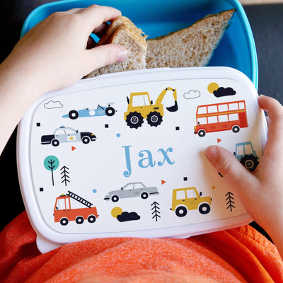 Personalised Vehicles Name Only Blue Lunch Box - Shop Personalised Gifts