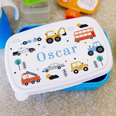 Personalised Vehicles Name Only Blue Lunch Box - Shop Personalised Gifts