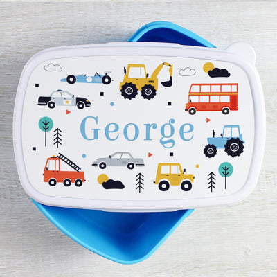 Personalised Vehicles Name Only Blue Lunch Box - Shop Personalised Gifts