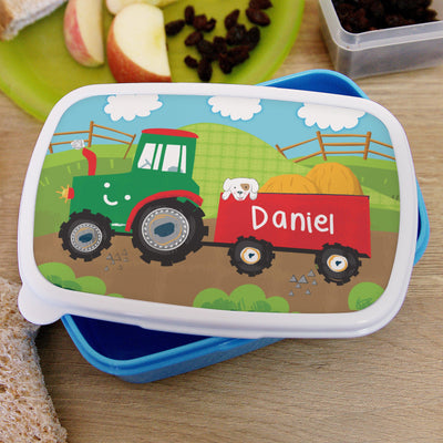 Personalised Tractor Name Only Blue Lunch Box - Shop Personalised Gifts