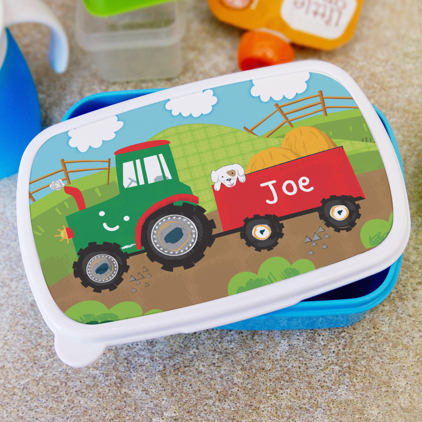 Personalised Tractor Name Only Blue Lunch Box - Shop Personalised Gifts