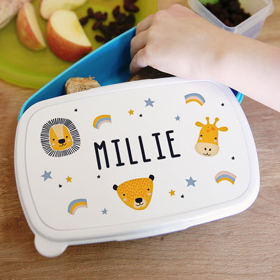 Personalised Zoo Name Only Blue Lunch Box