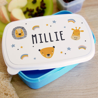 Personalised Zoo Name Only Blue Lunch Box