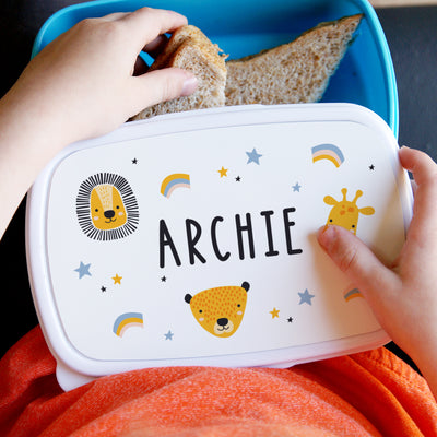 Personalised Zoo Name Only Blue Lunch Box