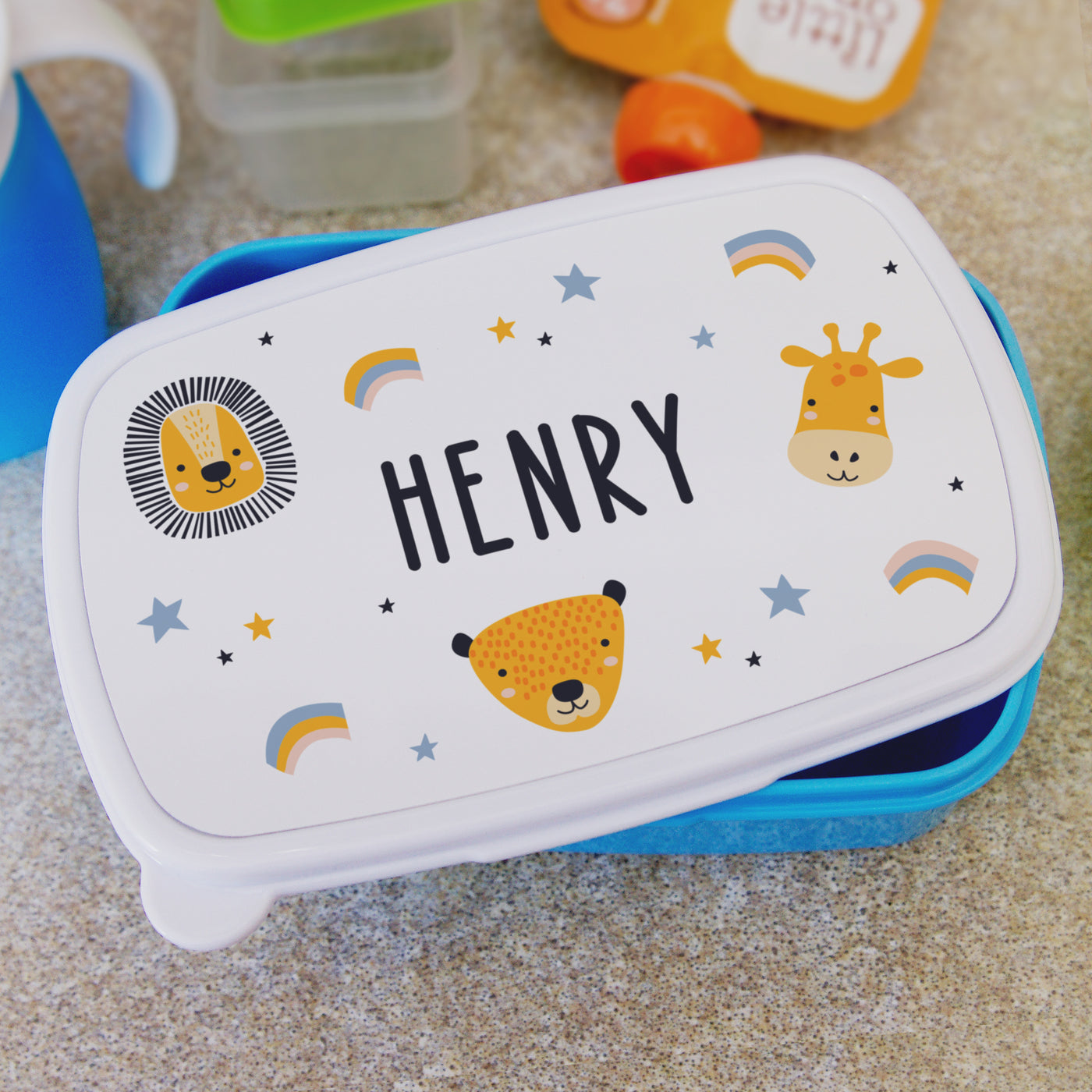 Personalised Zoo Name Only Blue Lunch Box