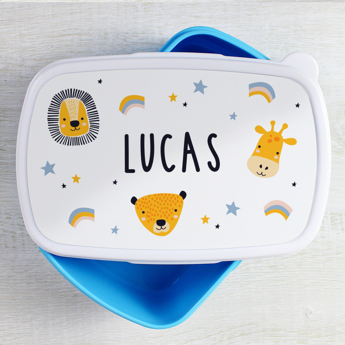 Personalised Zoo Name Only Blue Lunch Box