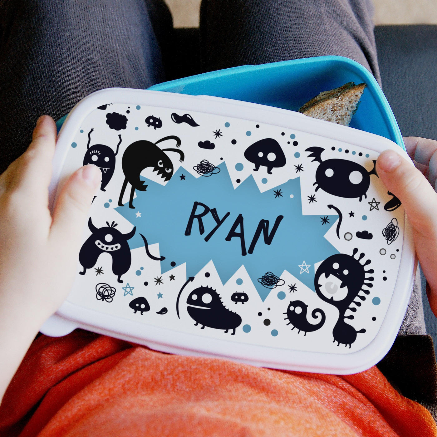 Personalised Monsters Name Only Blue Lunch Box - Shop Personalised Gifts