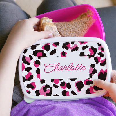 Personalised Leopard Print Name Only Pink Lunch Box - Shop Personalised Gifts