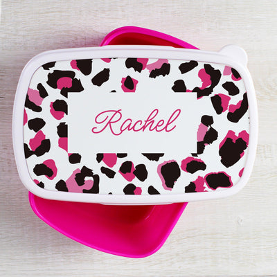 Personalised Leopard Print Name Only Pink Lunch Box - Shop Personalised Gifts