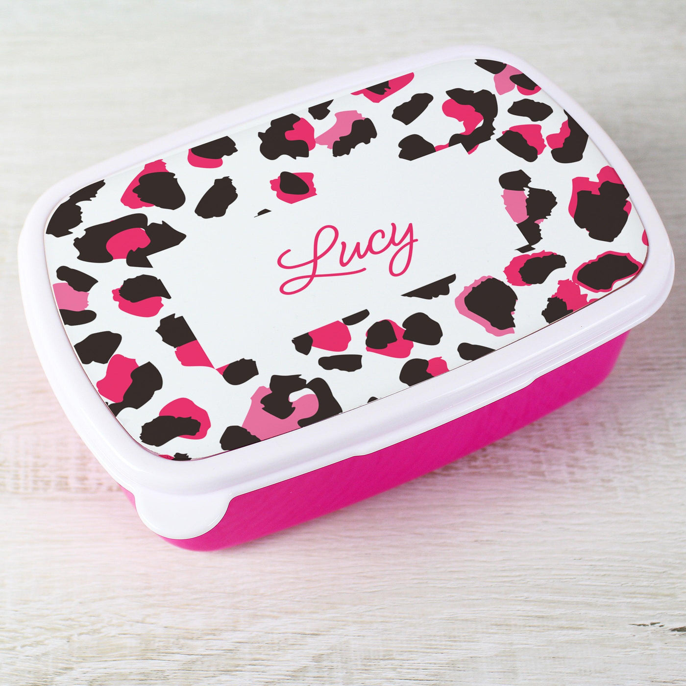 Personalised Leopard Print Name Only Pink Lunch Box - Shop Personalised Gifts