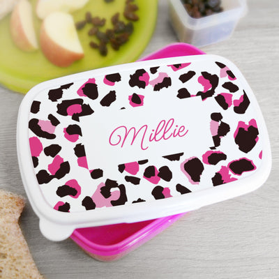 Personalised Leopard Print Name Only Pink Lunch Box - Shop Personalised Gifts