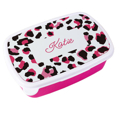 Personalised Leopard Print Name Only Pink Lunch Box - Shop Personalised Gifts