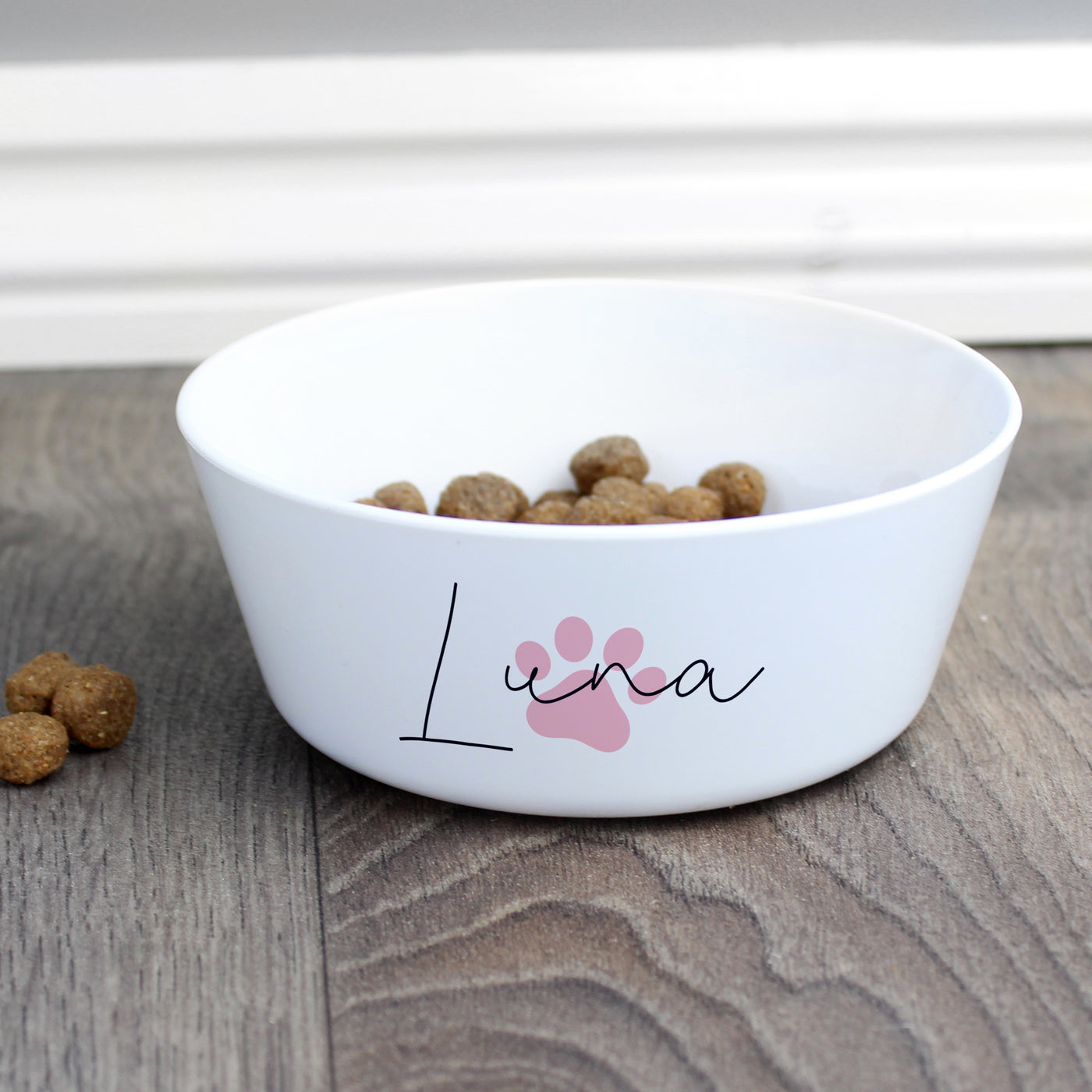 Personalised Pink Pawprint Plastic Cat Bowl