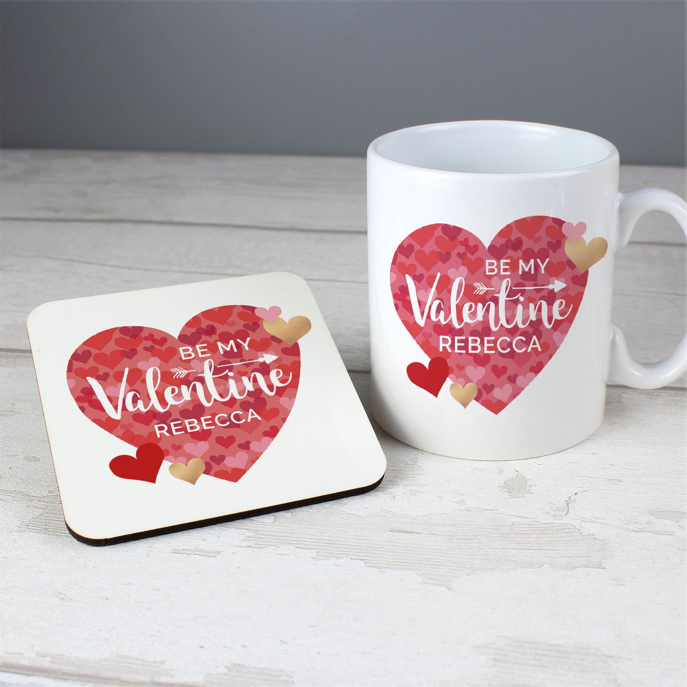 Personalised Valentine's Day Ceramic Confetti Hearts Mug & Coaster Set - Shop Personalised Gifts