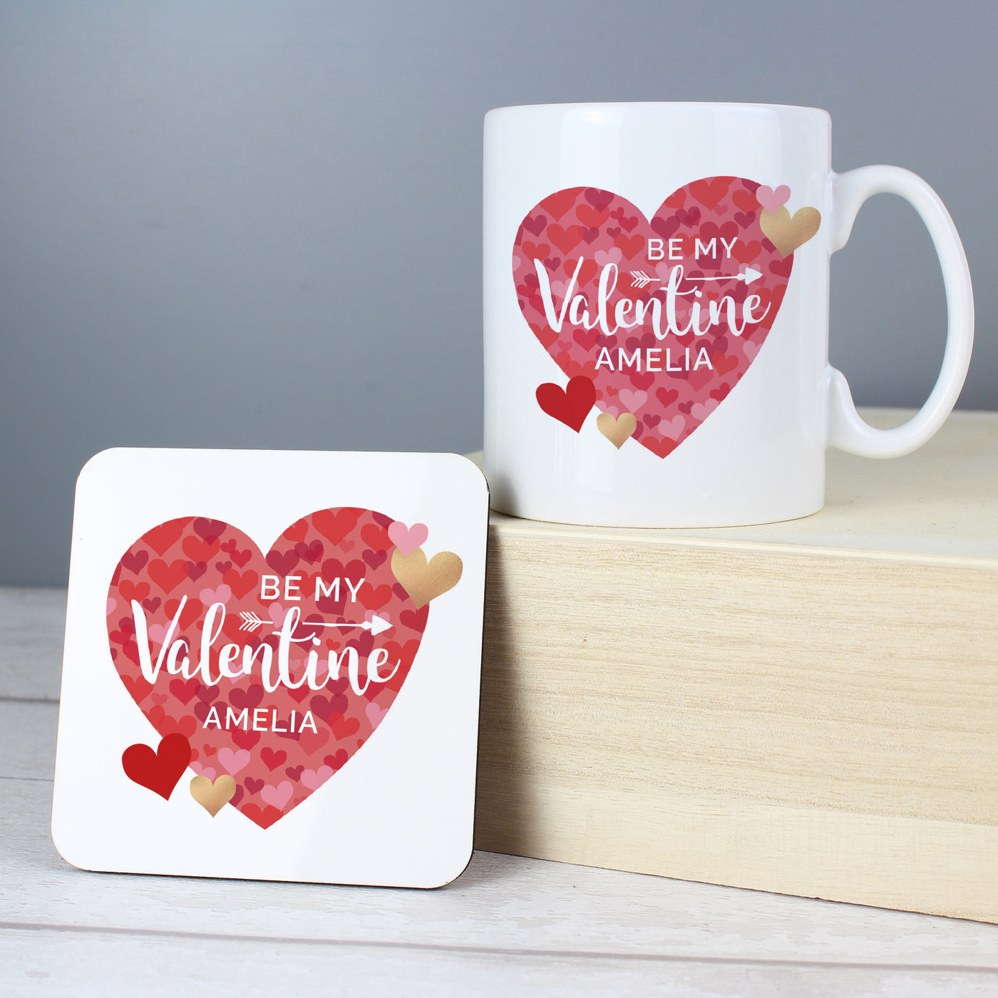 Personalised Valentine's Day Ceramic Confetti Hearts Mug & Coaster Set - Shop Personalised Gifts