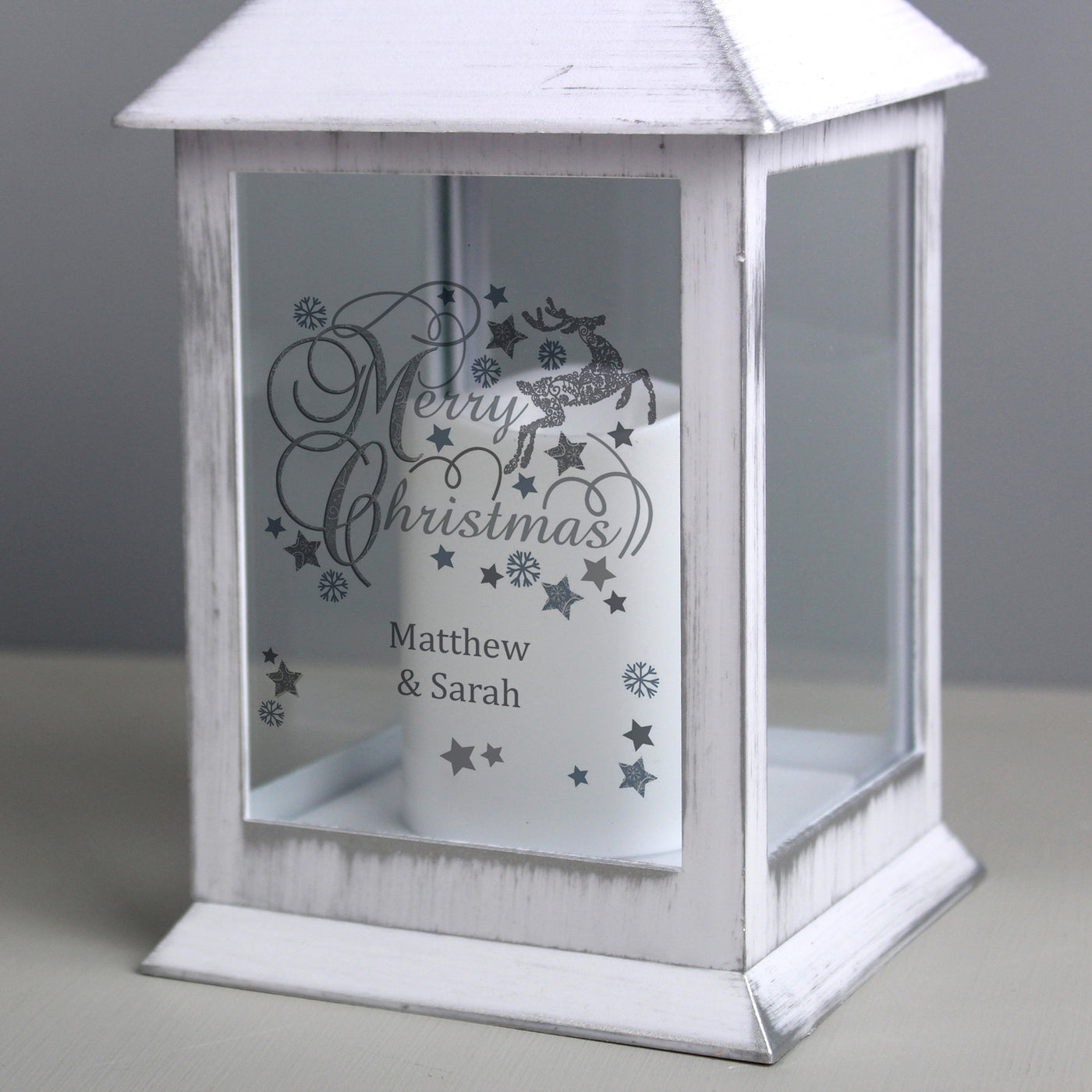 Personalised Silver Reindeer White Lantern - Shop Personalised Gifts