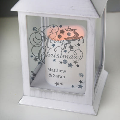 Personalised Silver Reindeer White Lantern - Shop Personalised Gifts