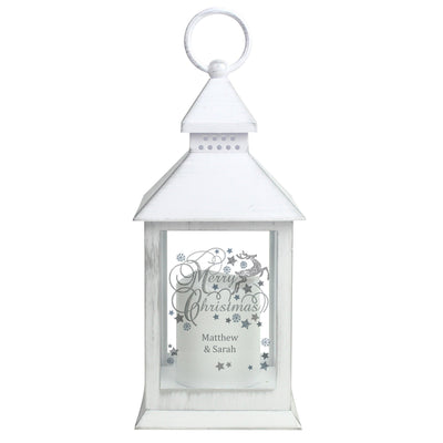 Personalised Silver Reindeer White Lantern - Shop Personalised Gifts