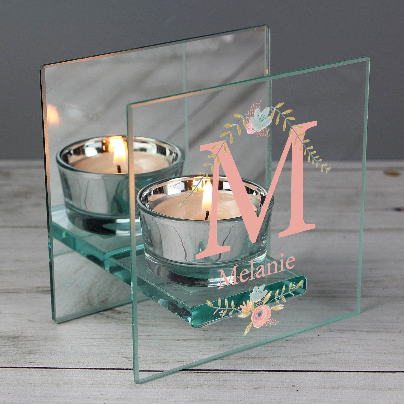 Personalised Floral Bouquet Mirrored Glass Tea Light Candle Holder - Shop Personalised Gifts