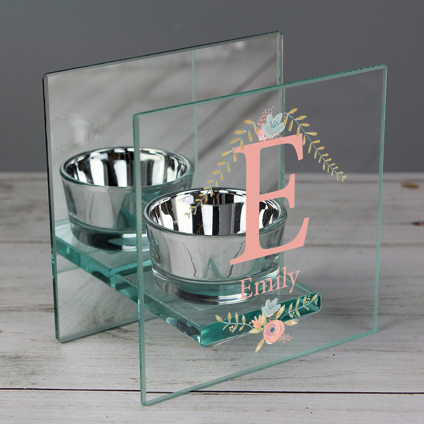 Personalised Floral Bouquet Mirrored Glass Tea Light Candle Holder - Shop Personalised Gifts