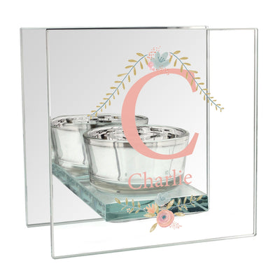 Personalised Floral Bouquet Mirrored Glass Tea Light Candle Holder - Shop Personalised Gifts