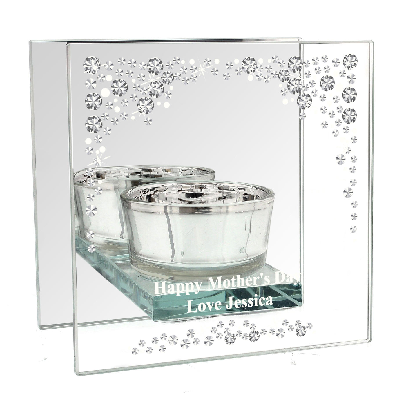 Personalised Diamante Mirrored Glass Tea Light Candle Holder - Shop Personalised Gifts