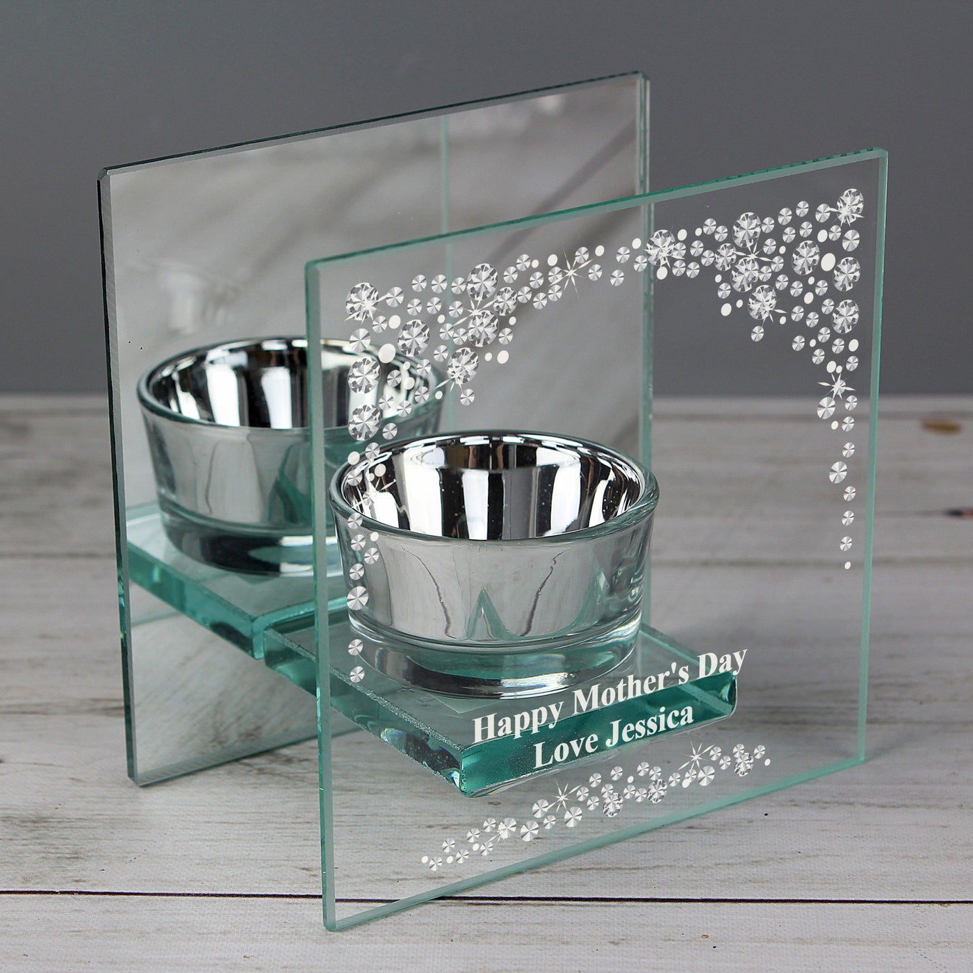 Personalised Diamante Mirrored Glass Tea Light Candle Holder - Shop Personalised Gifts