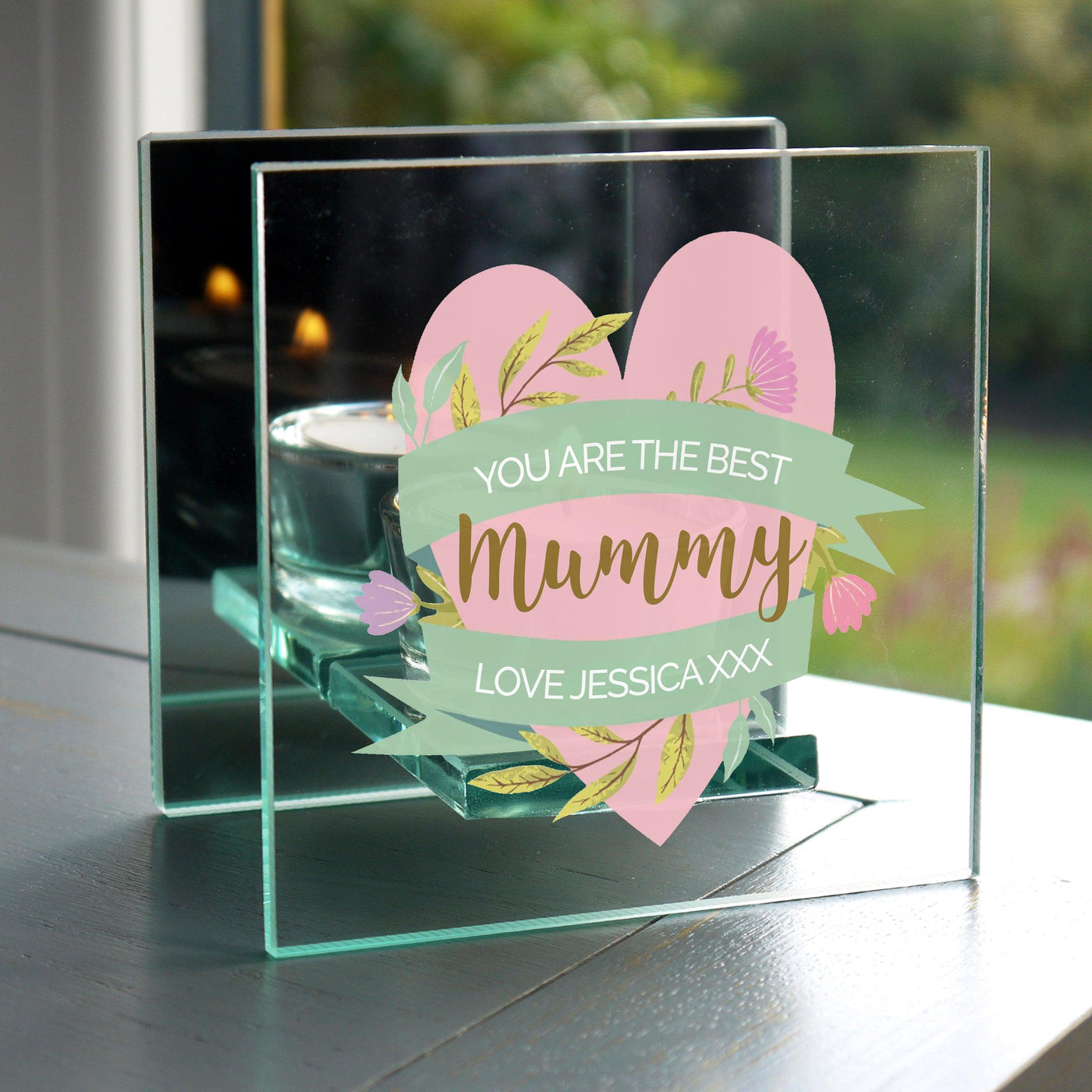 Personalised Floral Heart Mothers Day Mirrored Glass Tea Light Holder - Shop Personalised Gifts