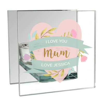 Personalised Floral Heart Mothers Day Mirrored Glass Tea Light Holder - Shop Personalised Gifts