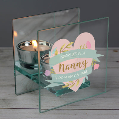 Personalised Floral Heart Mothers Day Mirrored Glass Tea Light Holder - Shop Personalised Gifts