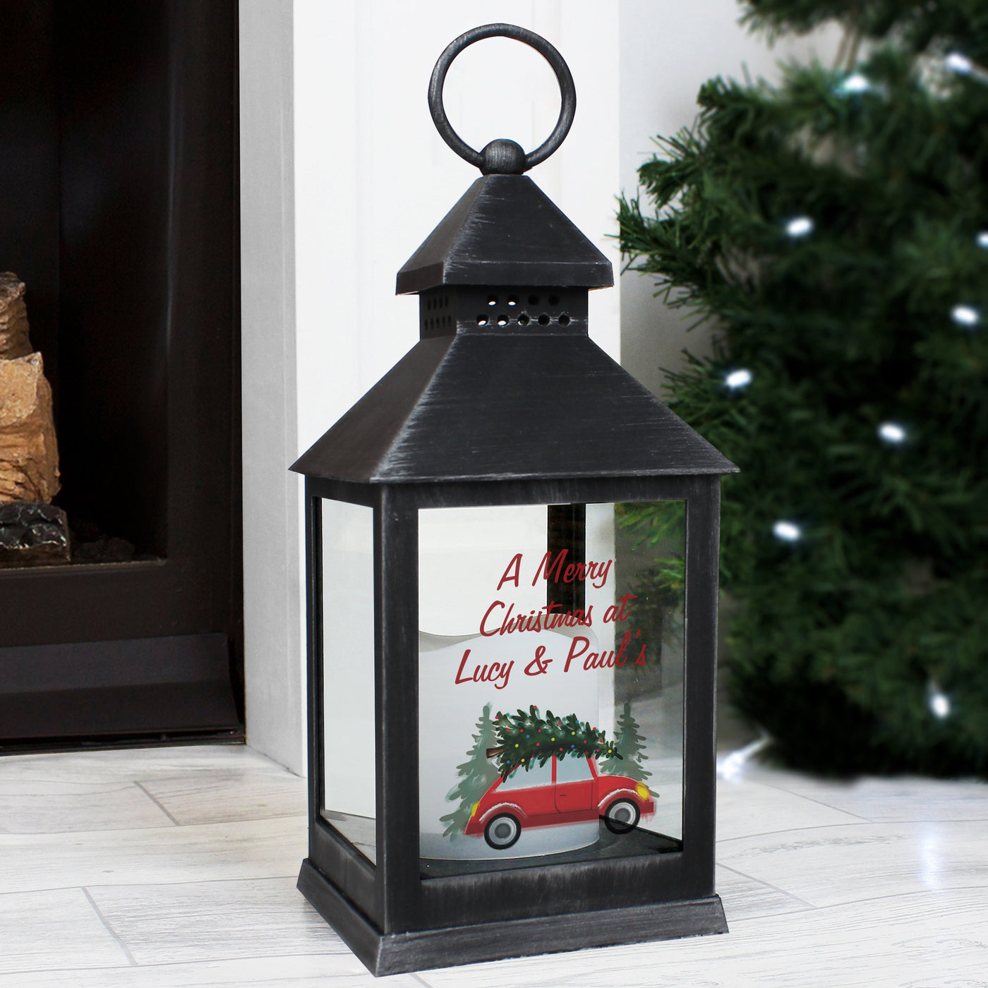 Personalised 'Driving Home For Christmas' Black Lantern - Shop Personalised Gifts