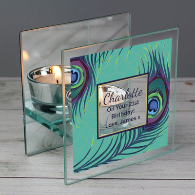 Personalised Peacock Mirrored Glass Tea Light Candle Holder - Shop Personalised Gifts