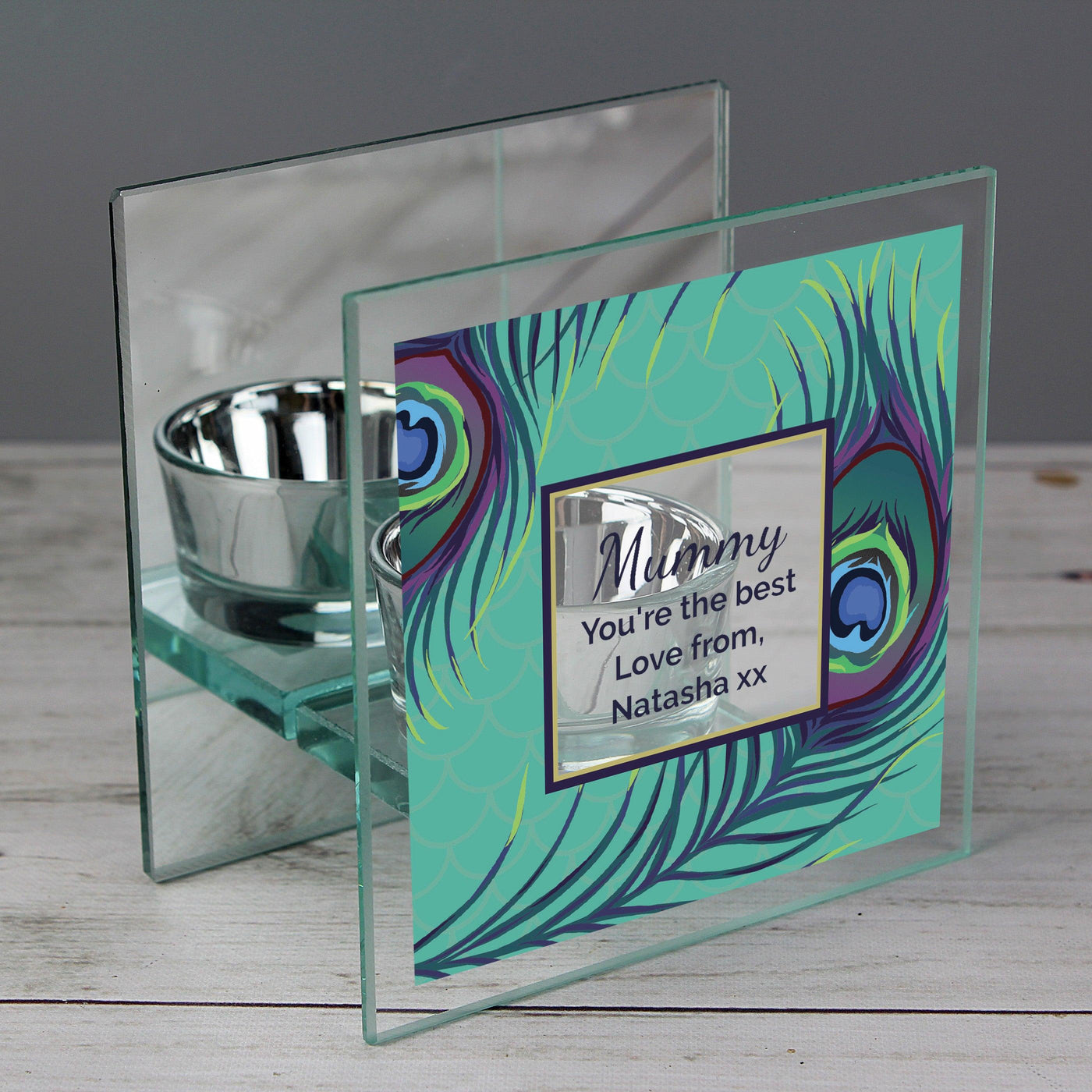 Personalised Peacock Mirrored Glass Tea Light Candle Holder - Shop Personalised Gifts