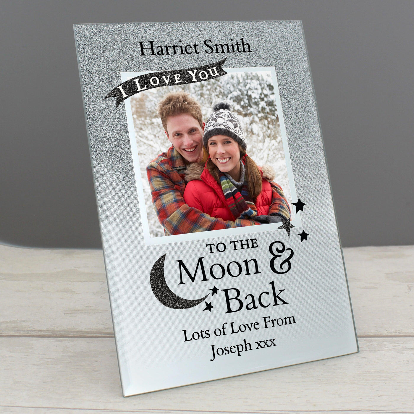 Personalised To the Moon and Back 4x4 Glitter Glass Photo Frame - Shop Personalised Gifts