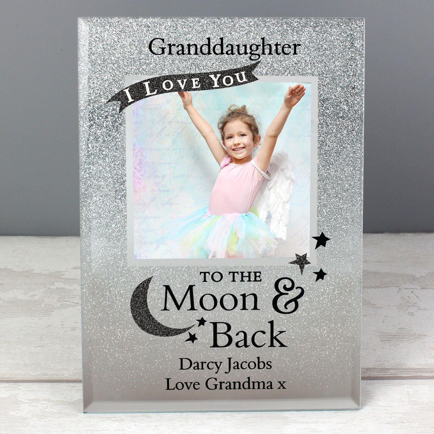 Personalised To the Moon and Back 4x4 Glitter Glass Photo Frame - Shop Personalised Gifts