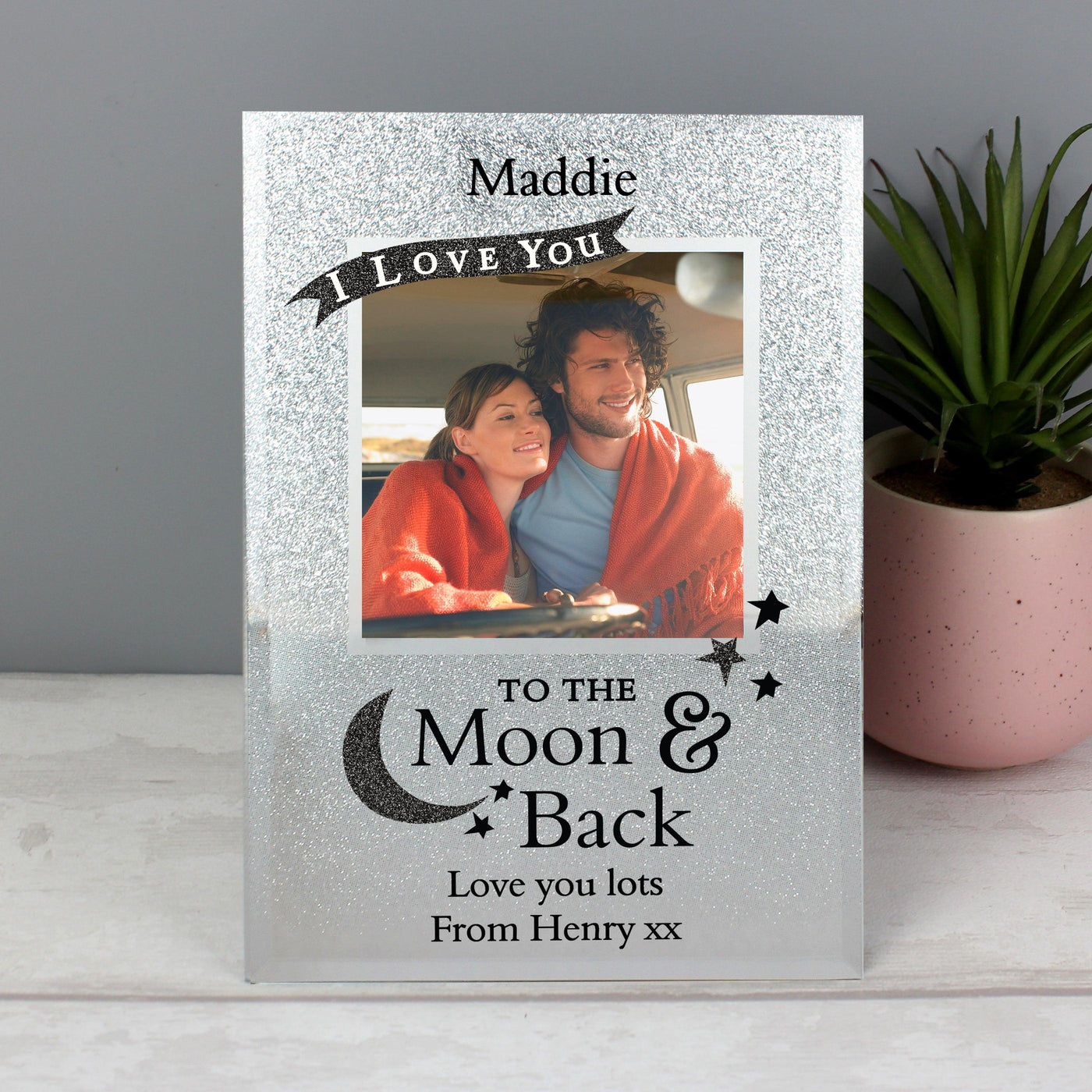 Personalised To the Moon and Back 4x4 Glitter Glass Photo Frame - Shop Personalised Gifts