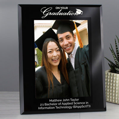 Personalised Graduation Black Glass 5x7 Photo Frame - Shop Personalised Gifts