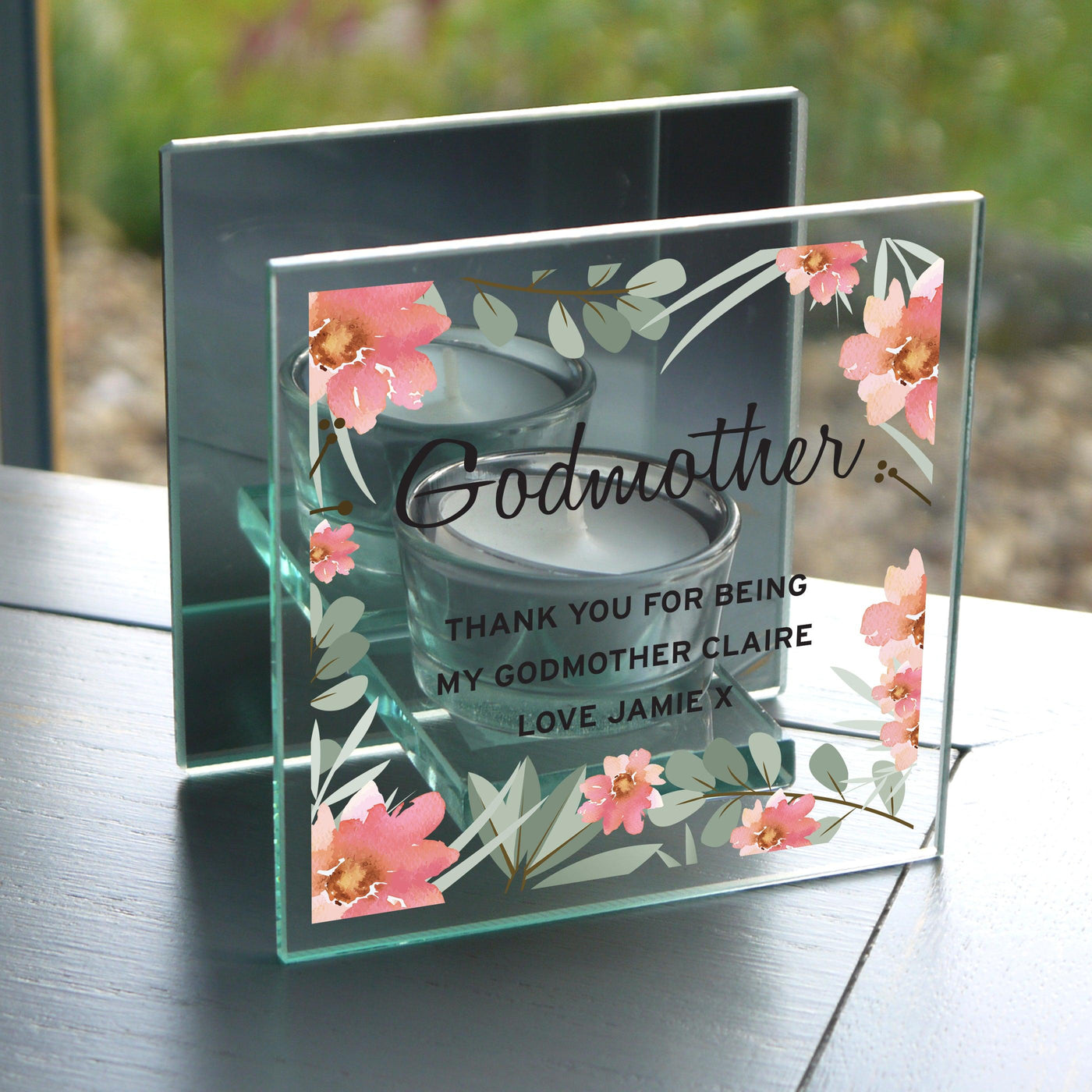 Personalised Floral Sentimental Mirrored Glass Tea Light Candle Holder - Shop Personalised Gifts