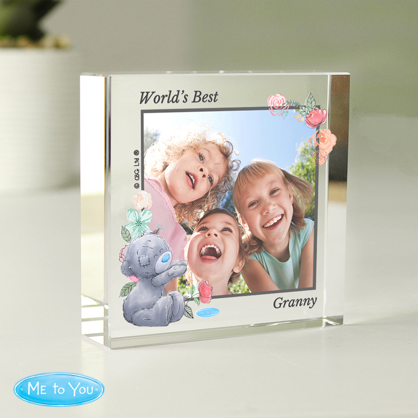 Personalised Me To You Floral Photo Upload Crystal Token